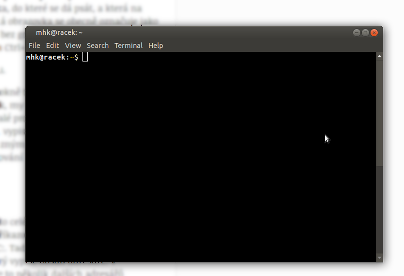 Program MATE Terminal v distribuci Ubuntu. Ano, můj počítač se jmenuje racek.